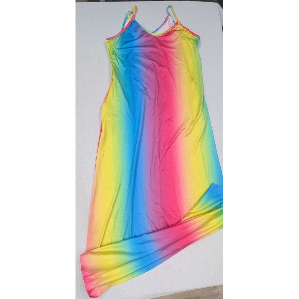 Maxi Dress Womens M Rainbow Excellent Ombre V-Neck Spaghetti Strap